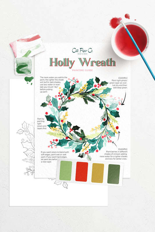 Holly Wreath Watercolor Painting Kit (Beginner-Friendly)