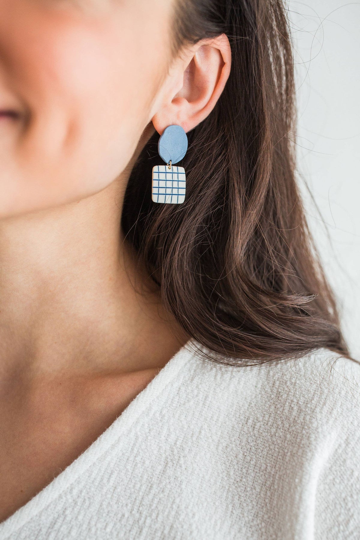 Lattice Porcelain Drop Earrings in Thistle Blue by Jenna Vanden Brink