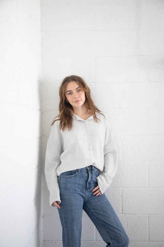 Lightweight Cozy Piper Cardigan by Things Between - Light Heather Grey