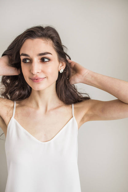 Flower Stud Earrings in Porcelain and Gold Luster by Jenna Vanden Brink