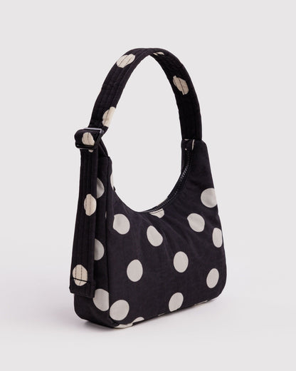 BAGGU Mini Nylon Shoulder Bag in Black and Cream Polka Dot