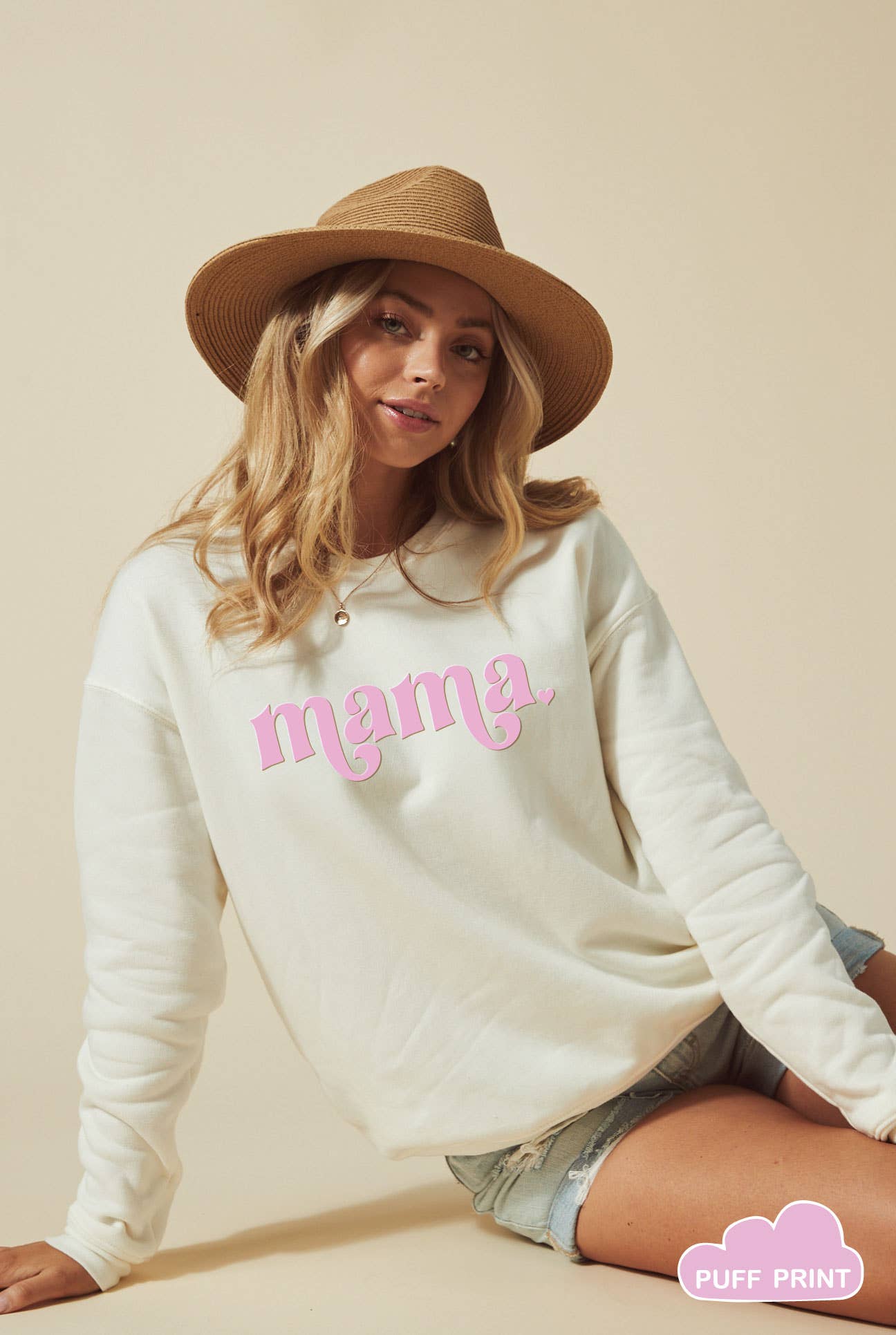 "Mama" Puff Print Graphic Crewneck Sweatshirt