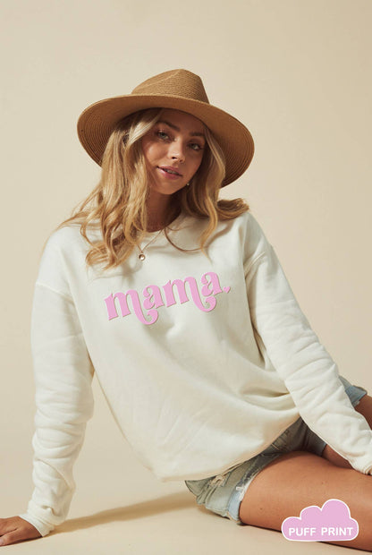 "Mama" Puff Print Graphic Crewneck Sweatshirt