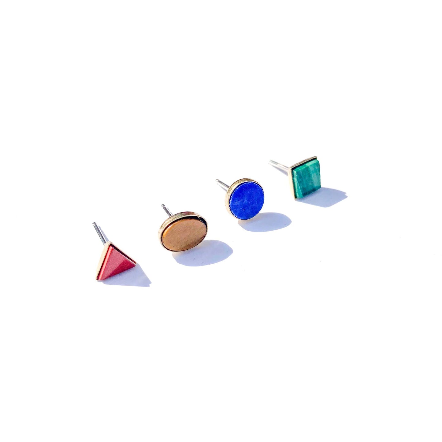 Primary Shapes Set of 4 Mix-and-Match Studs with Red Jasper, Tiger's Eye, Lapis, and Malachite