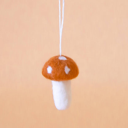 Felt Mushroom Ornament - Rust Brown