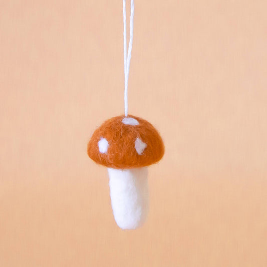 Felt Mushroom Ornament - Rust Brown
