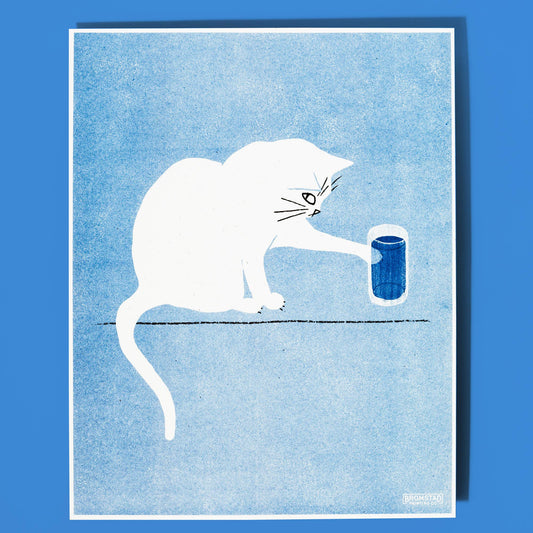 Water Glass Cat 11"x14" Risograph Print