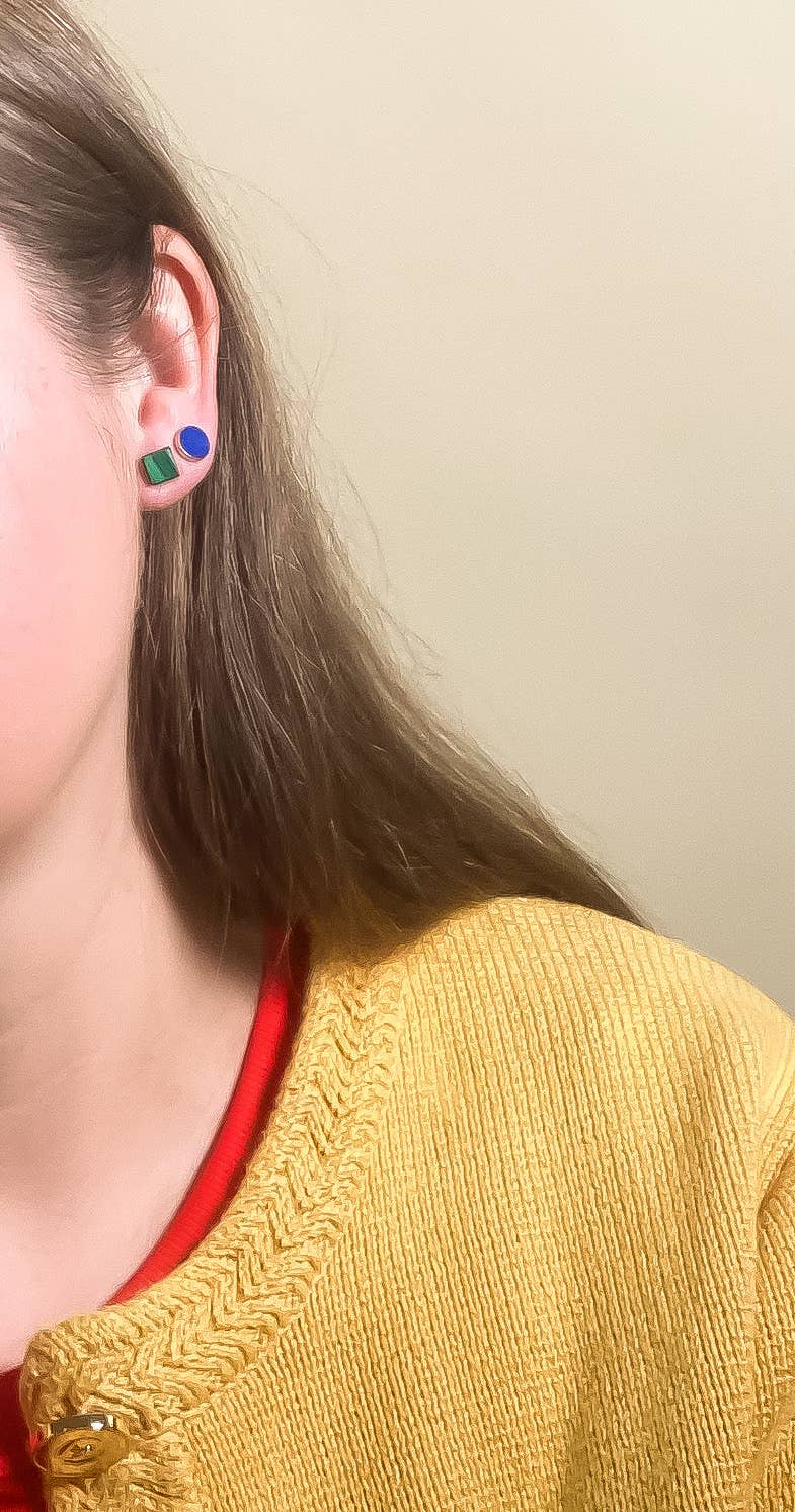 Primary Shapes Set of 4 Mix-and-Match Studs with Red Jasper, Tiger's Eye, Lapis, and Malachite