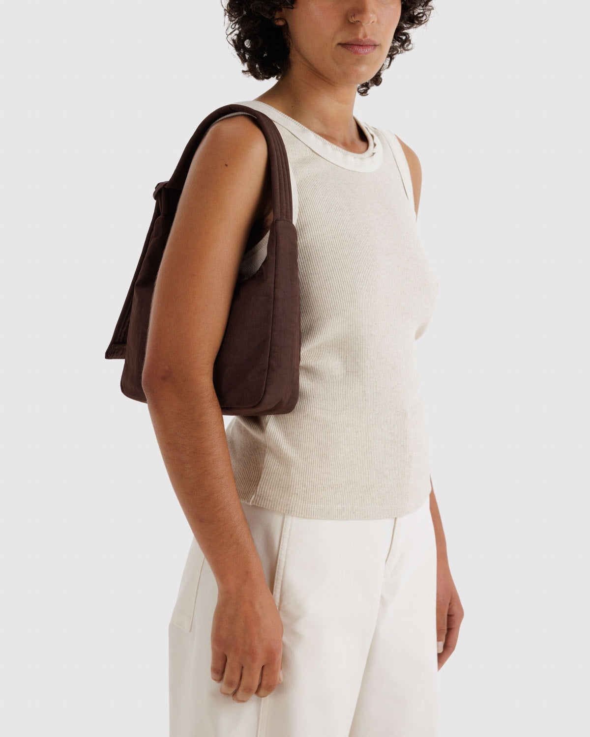 BAGGU Mini Nylon Shoulder Bag in Coffee