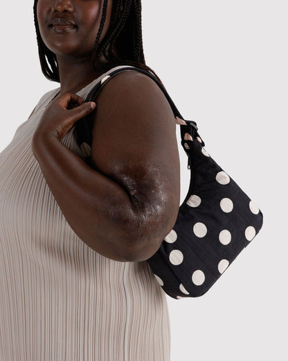 BAGGU Mini Nylon Shoulder Bag in Black and Cream Polka Dot