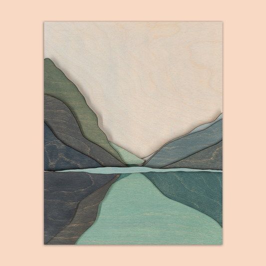 Mountain Reflections Painted Wood Landscape - 8"x10" Unframed Print