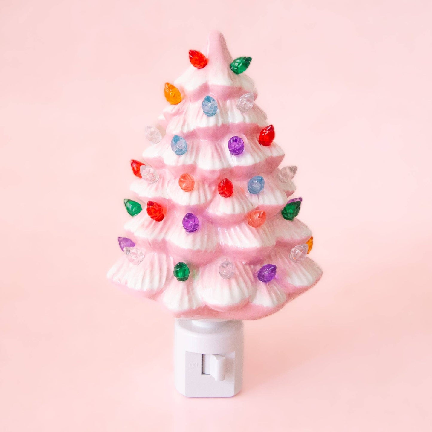 Vintage Ceramic Christmas Tree Night Light | Retro Pink