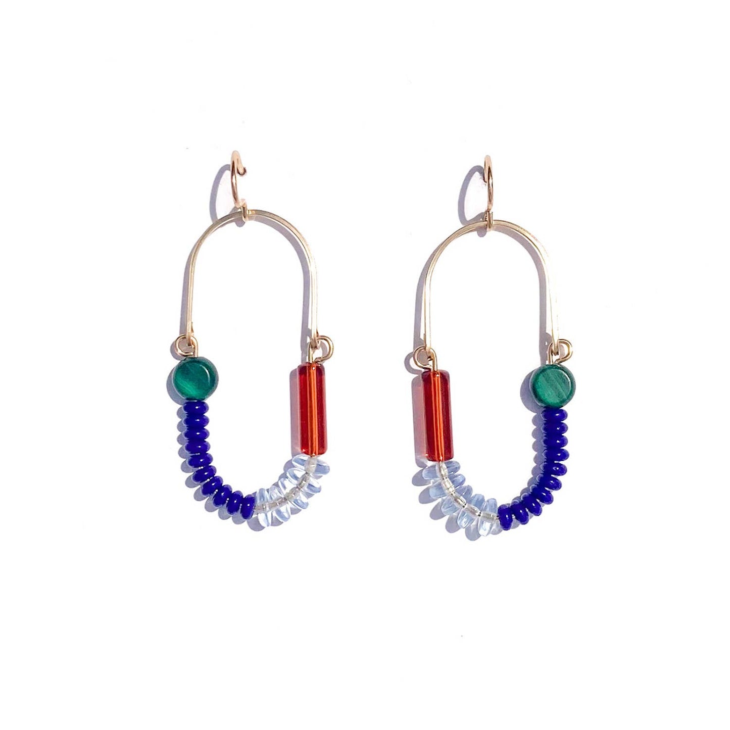 Balance Earrings - Cobalt, Sapphire, & Mocha Czech Glass and Malachite