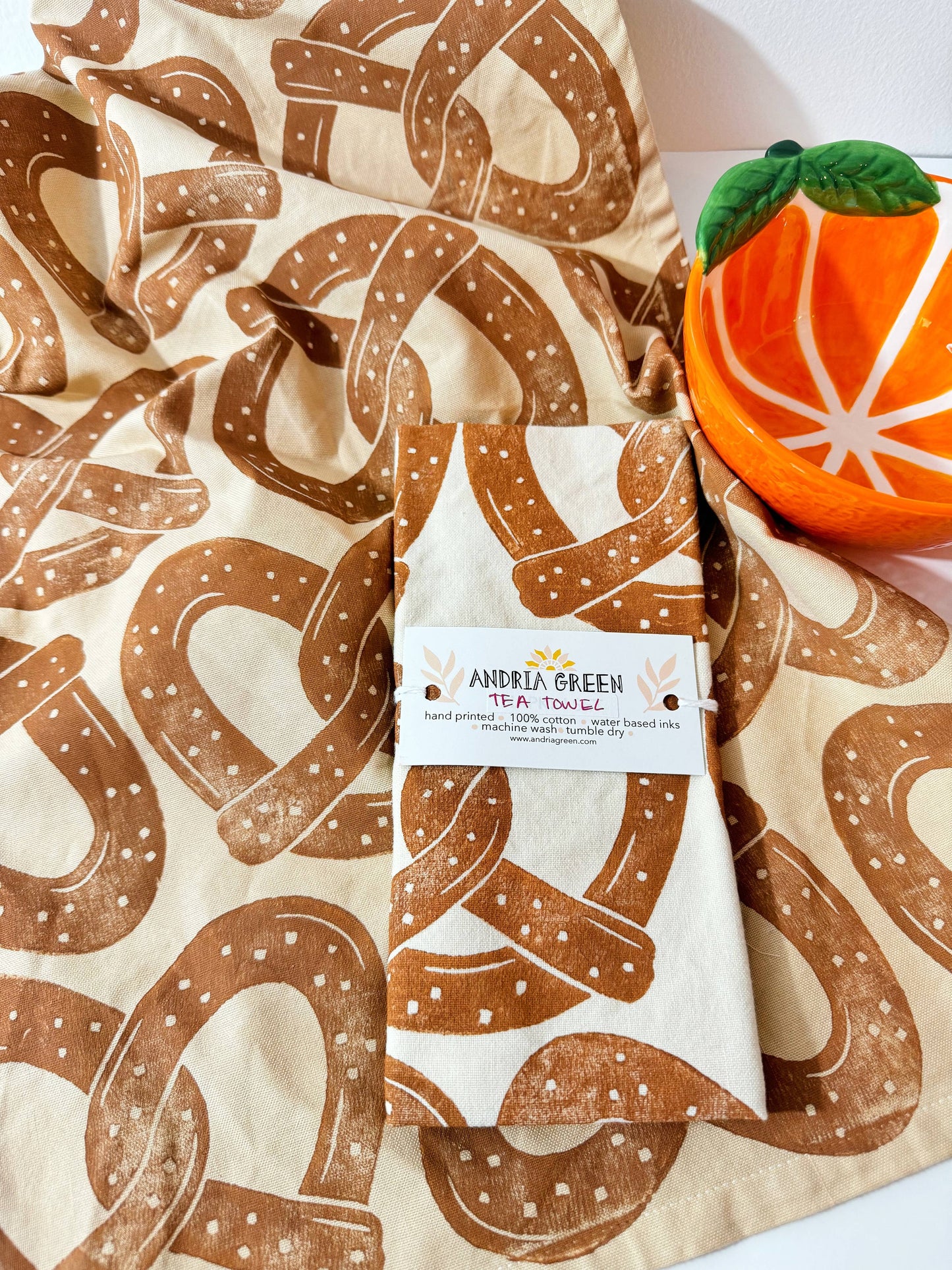 "Pretzel" Hand Block Printed Tea Towel