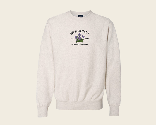 Sun Milk Wisconsin Wood Violet Embroidered Crewneck Sweatshirt