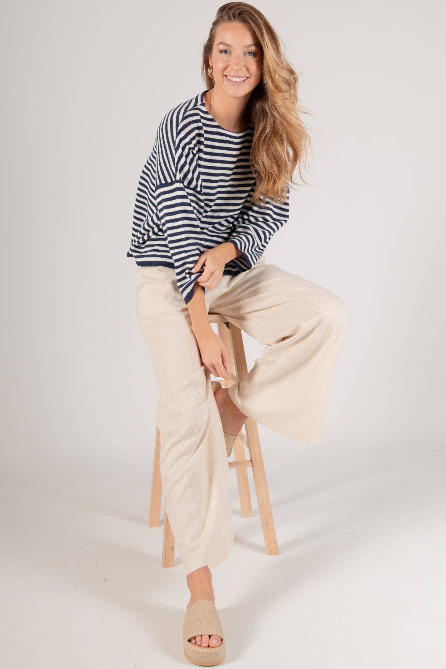 Boxy Cut Mariner Sweater in Navy Stripe