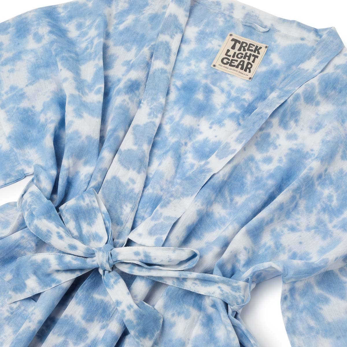 Handwoven Cotton Kimono-Style Robe - Sky Dye in Light Blue & White