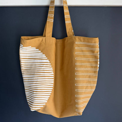Hand Printed Shopper Tote - White Ink on Saffron Canvas