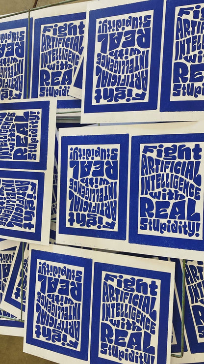Fight AI 5"x7" Linocut Print