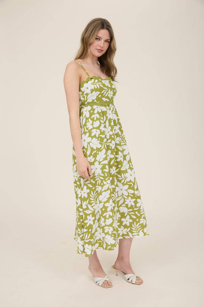 Pear Green Floral Rickrack Trim Midi Dress – Kismetic Studios Pear Green Floral Rickrack Trim Midi Dress – Kismetic Studios