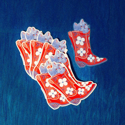 Cowboy Boot Cat Clear Sticker