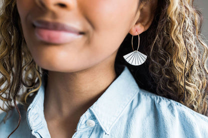 Pinstripe Fan Porcelain and Gold Fill Hoop Earrings by Jenna Vanden Brink