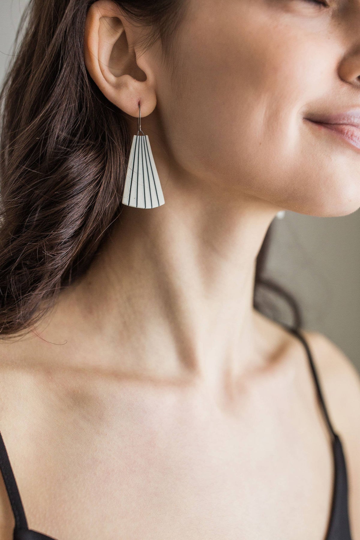 Pinstripe Fan Porcelain Drop Earrings by Jenna Vanden Brink