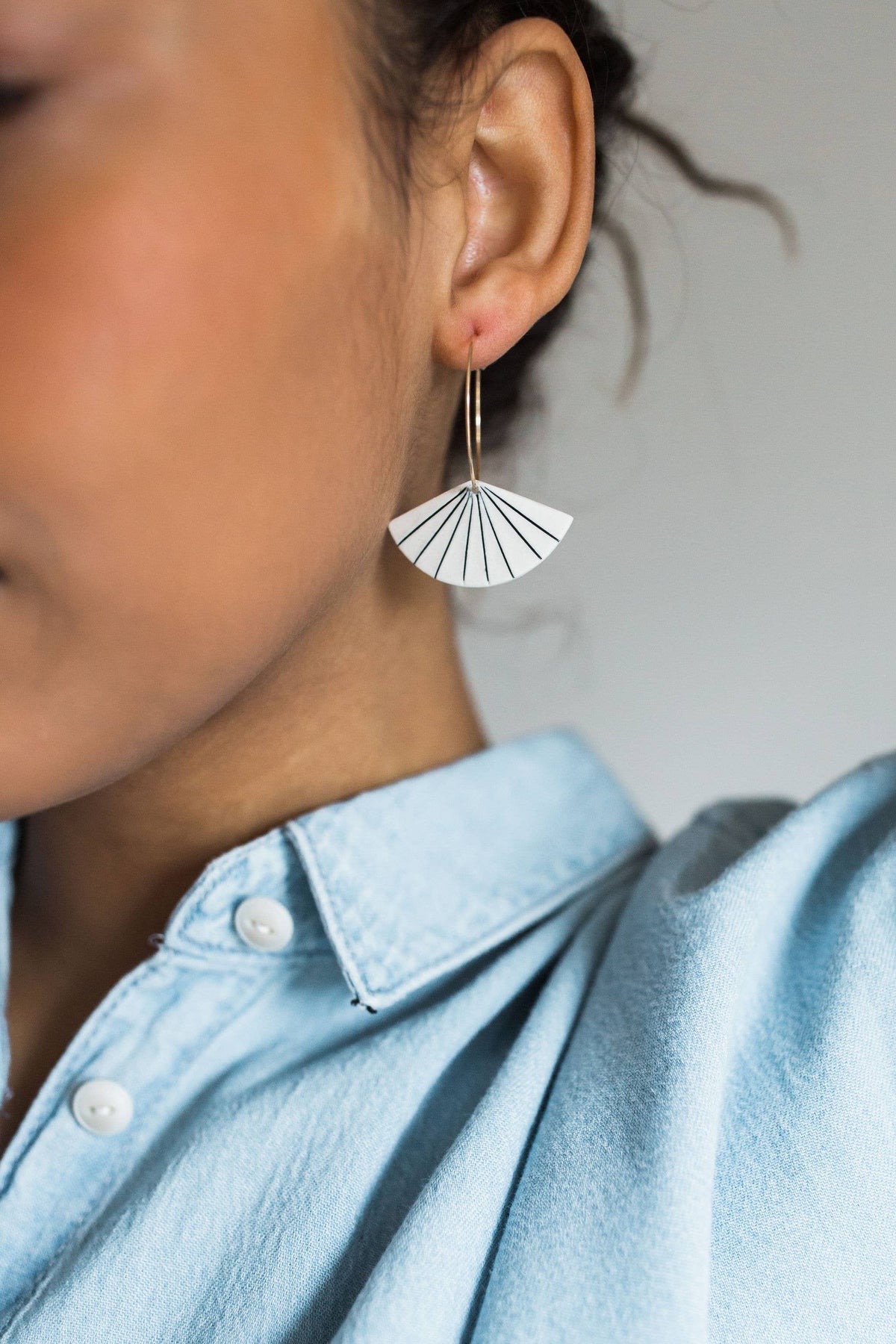 Pinstripe Fan Porcelain and Gold Fill Hoop Earrings by Jenna Vanden Brink