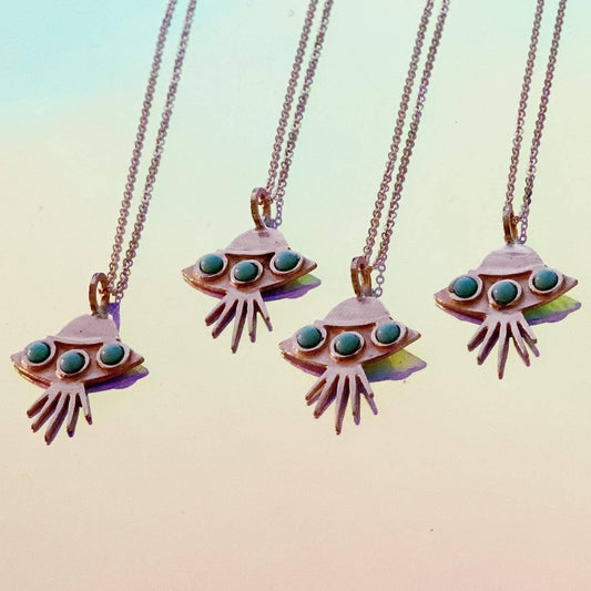 Abduction UFO Pendant Necklace with Opal by Therese Keumpel