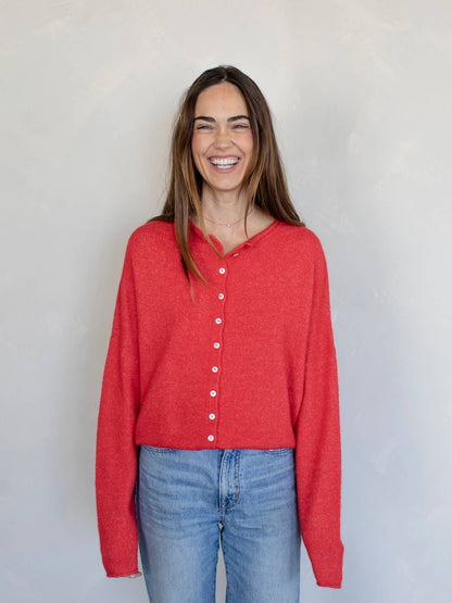 Lightweight Cozy Cardigan - Cherry Red