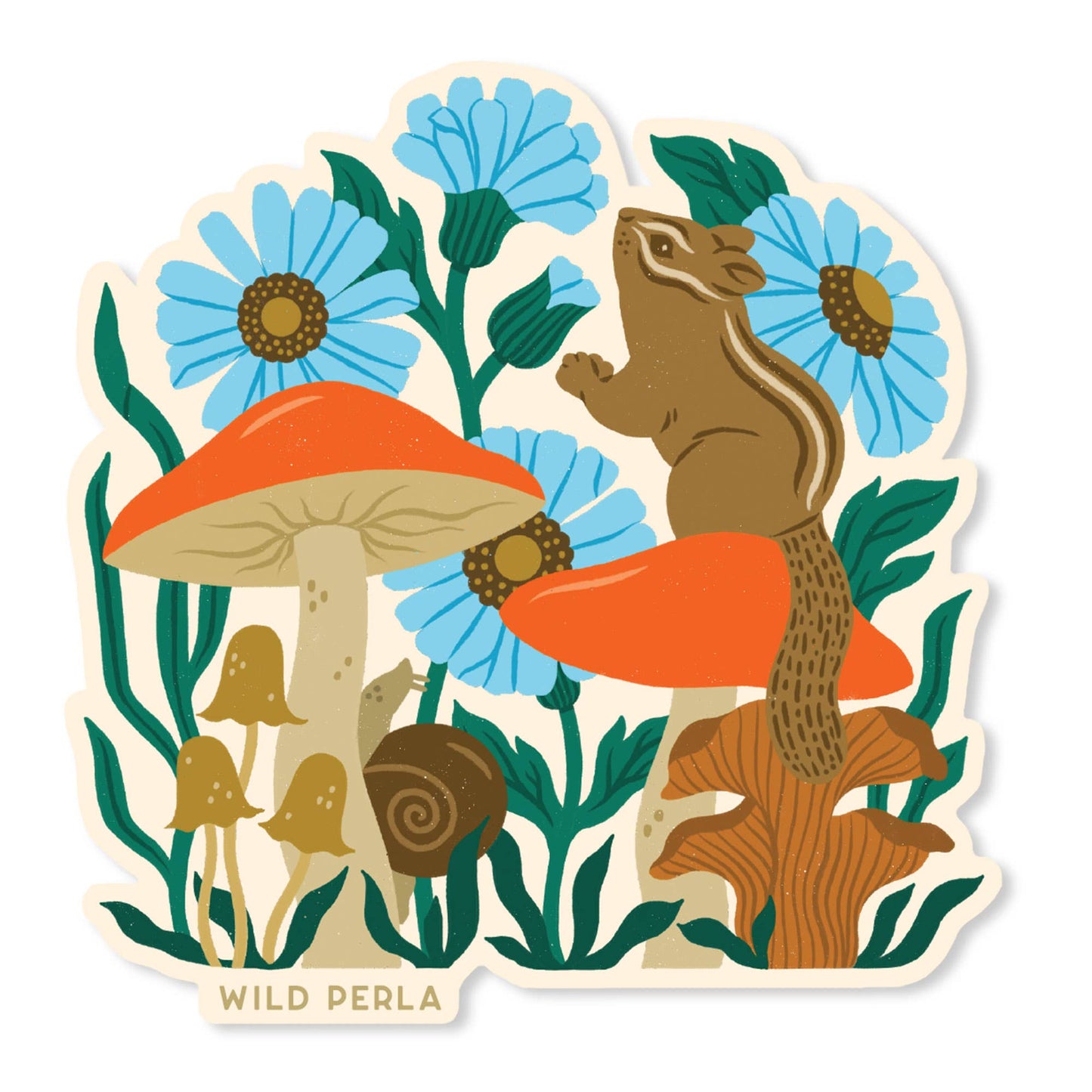 Forest Chipmunk And Mushrooms Vinyl Sticker