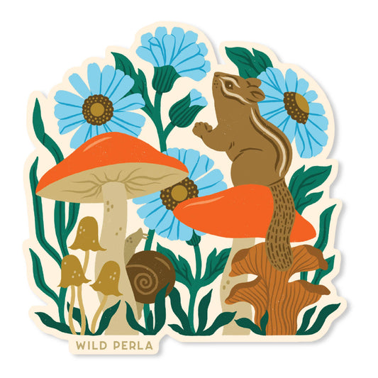 Forest Chipmunk And Mushrooms Vinyl Sticker