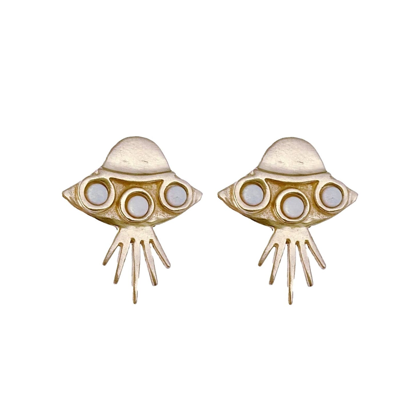 Abduction UFO Stud Earrings with Opal by Therese Keumpel