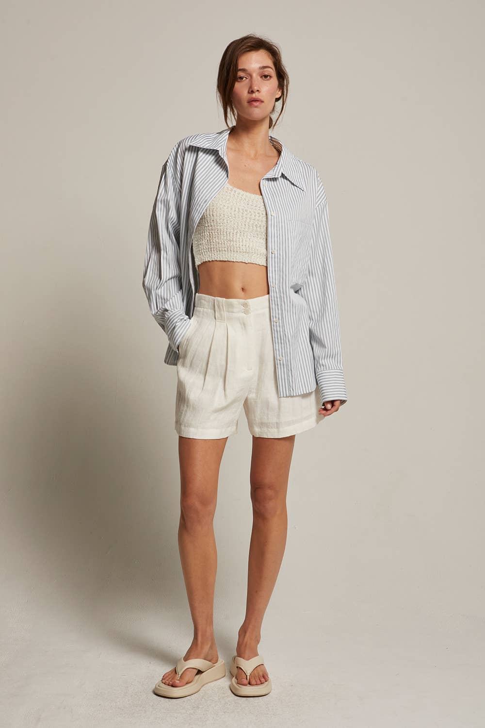 Oversized Striped Button-Down Shirt - Mist