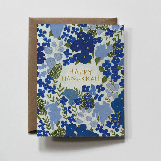 Blue Floral Hanukkah Greeting Card