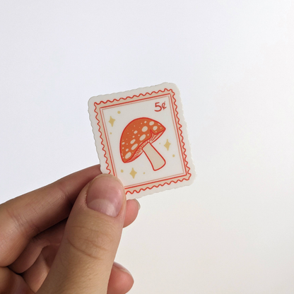Mushroom Postage Stamp Vinyl Sticker