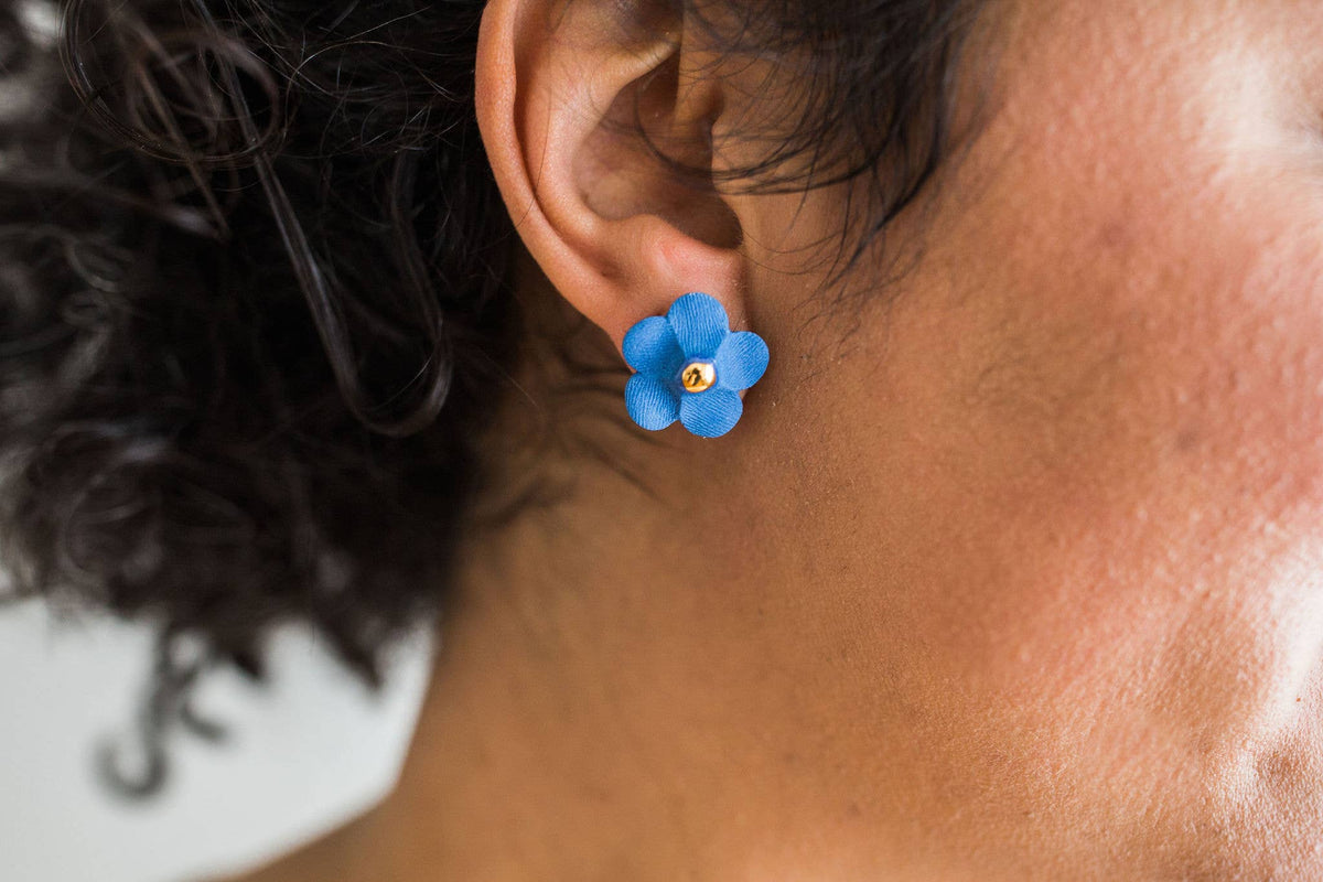Flower Stud Earrings in Porcelain and Gold Luster by Jenna Vanden Brink