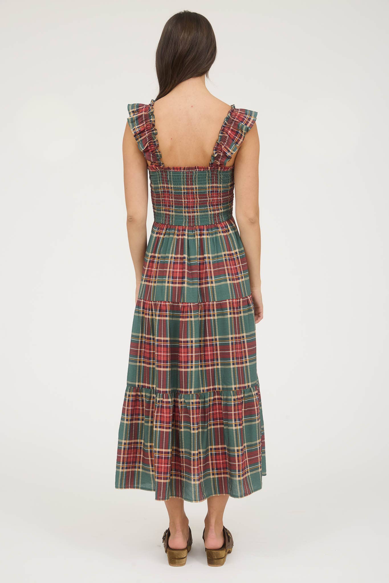 Plaid Smocked Bodice Tiered Midi Dress -- 2 Colorways