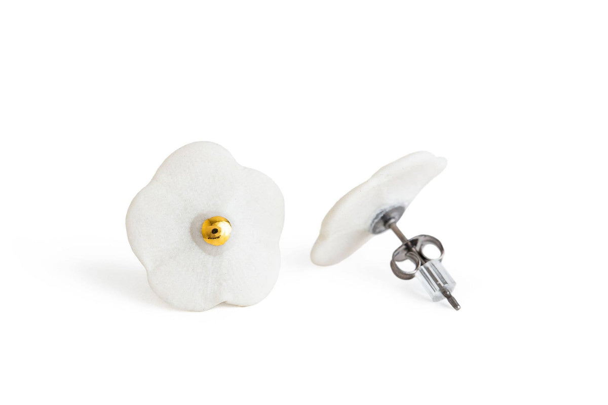 Flower Stud Earrings in Porcelain and Gold Luster by Jenna Vanden Brink