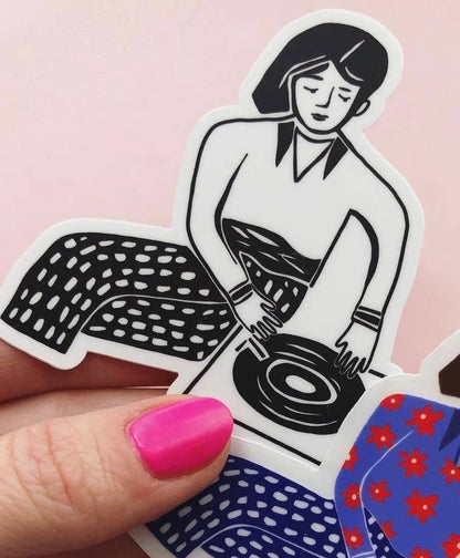 DJ Gal Vinyl Sticker (B&W)