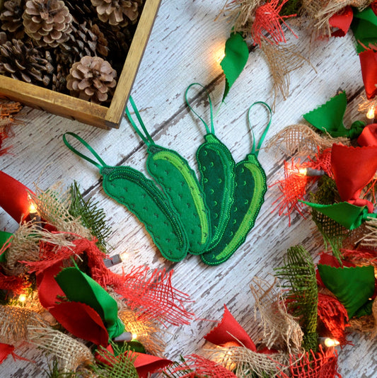 Embroidered Felt Pickle Holiday Ornament