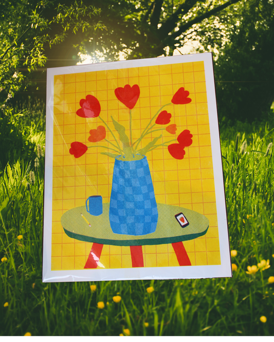 Tulip Vase Risograph Print - 8"x10"
