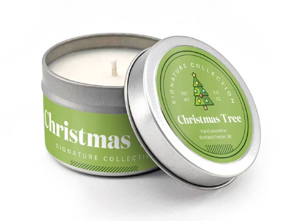 Christmas Tree 100% Soy Travel Tin Candle (Christmas Candle, Holiday Candle)