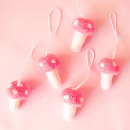 Felt Mushroom Ornament - Candy Pink