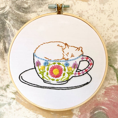 "Catpuccino" Craft DIY Coffee Cat Embroidery Kit