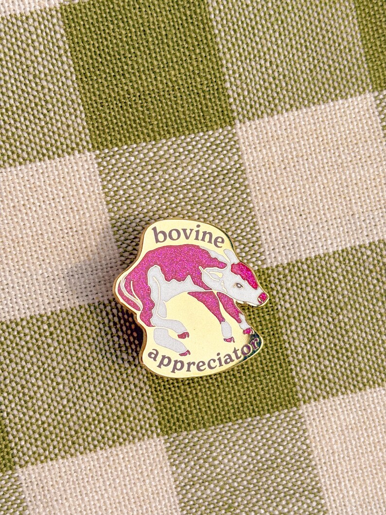 "Bovine Appreciator" Glittery Enamel Cow Pin by Stoughton-Raised Artist Chandler Hougan