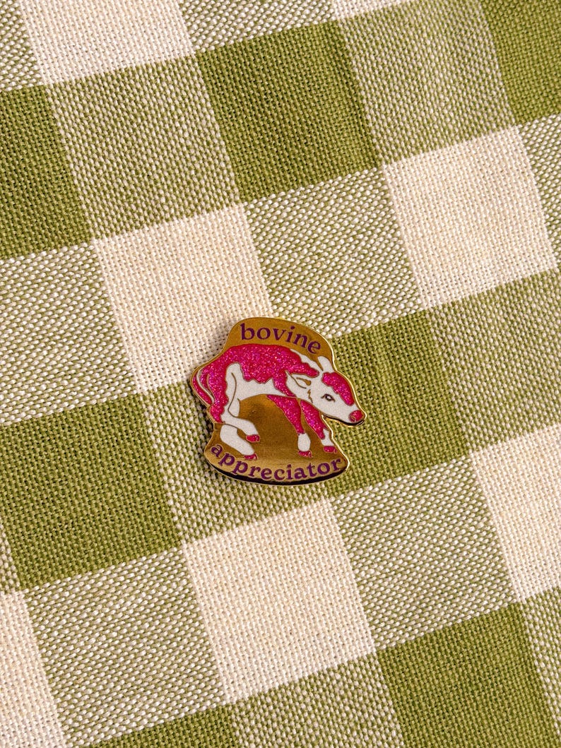 "Bovine Appreciator" Glittery Enamel Cow Pin by Stoughton-Raised Artist Chandler Hougan