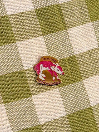 "Bovine Appreciator" Glittery Enamel Cow Pin by Stoughton-Raised Artist Chandler Hougan