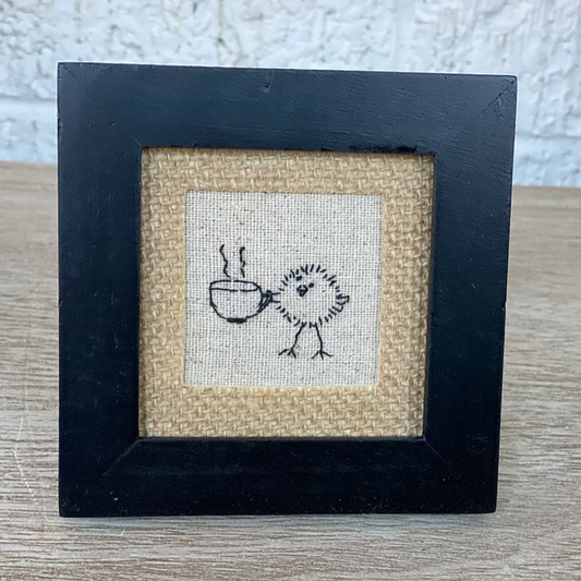 Barista Bird Hand Stitched Art