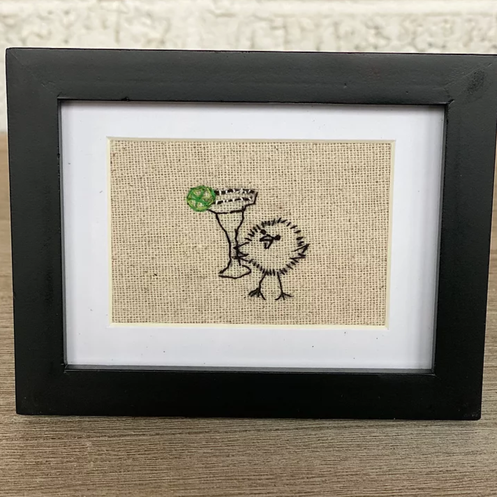 Salty Summer Sippin' (Margarita) Bird Hand-Stitched Art